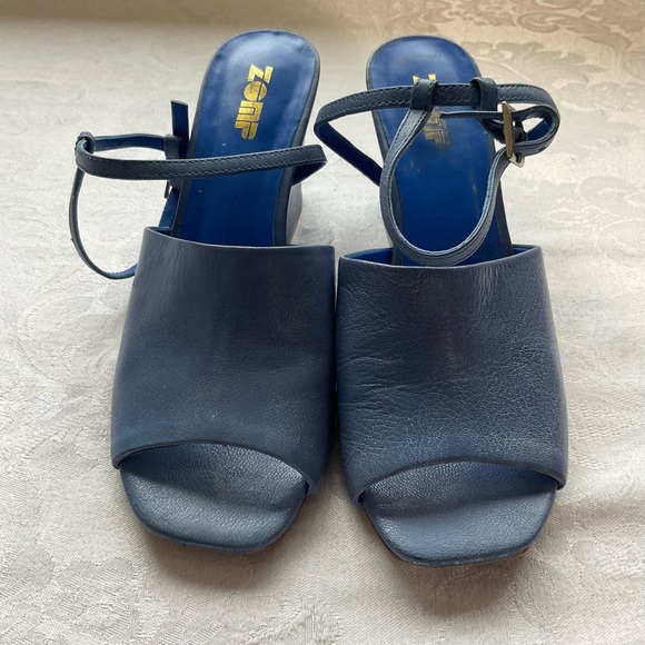 zomp Shoes - ZOMP Peep Toe Teal Blue Block Heel Shoes Size eu 37.5, leather sole,  3" heel